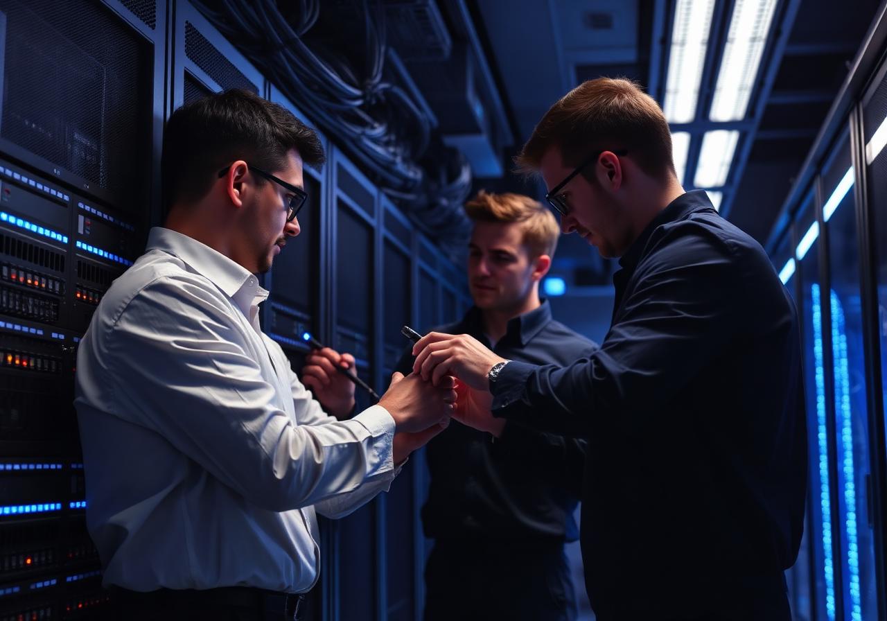 Equipo técnico de Novatec trabajando en una sala de servidores